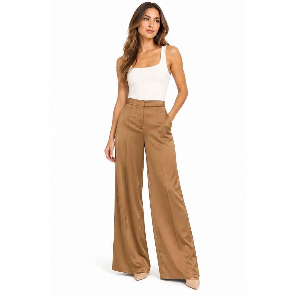 Express Satin Wide Leg Pants 2R Bronze Cocktail Holiday Party Dress Flowy EUC